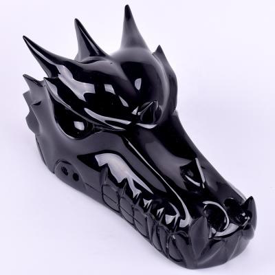 China China Wholesale Natural Hand Carved Black Obsidian Dragon Carving Crystal Dragon Skull for sale