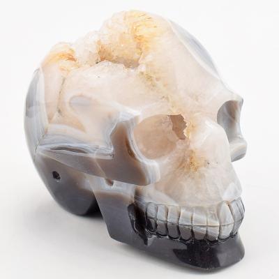 China China Quality 8 Inch Tall Agate Geode Skull Hand-carved All Crafts Crystal Crystal Skull Oversized Skull for sale