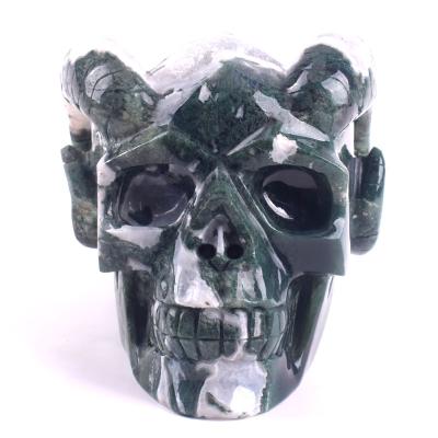 China China Wholesale Natural Super High Quality Hand Carved Moss Agate Crystal Craft Skull For Christmas Gift for sale