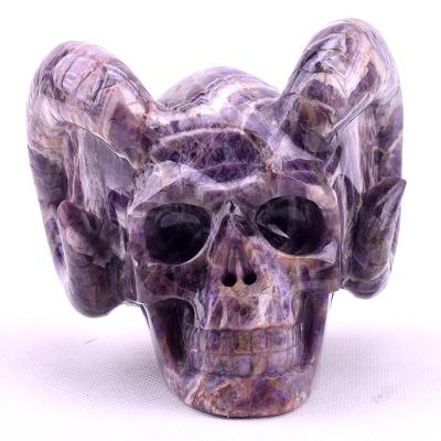 China China Hand-carved High Quality Natural Crystal Skull With Horned Skull Amethyst Crystal Skull for sale