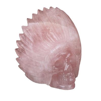 China Wholesale India Stone Carving Natural Indian Crystal Skull Statue For Sale Rose Quartz Crystal Hand Carved Craft for sale