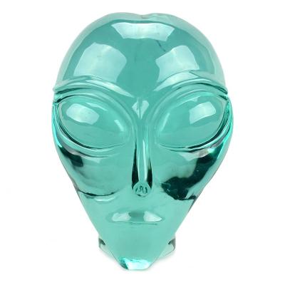 China Europe Green Opalite Gemstone Glass Hand Carved Alien Head Crystal Skulls for sale