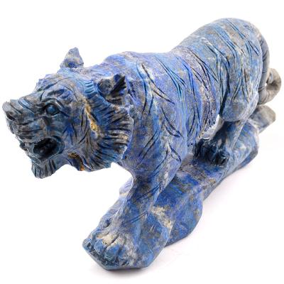 China High Quality Europe Lazulite Stone Carving Handwork Crystal Carving Tiger Natural Animal Carving for sale