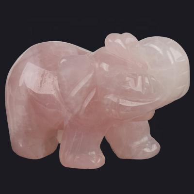 China China Elephant Natrual Rose Quartz Carved Gemstone Crystal for Gift for sale