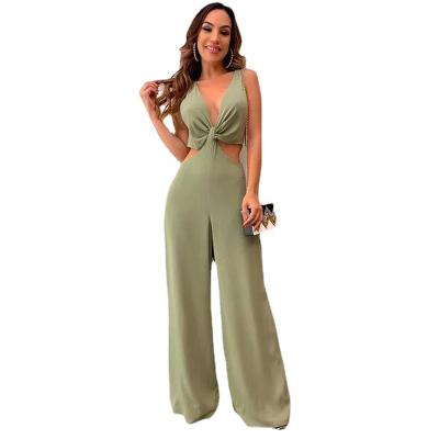 China Breathable new v-neck sleeveless jumpsuit for summer women wear is solid color for sale