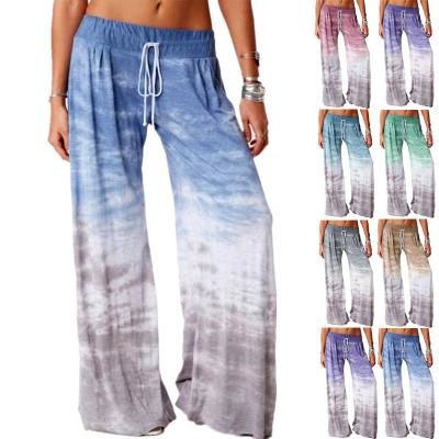 China Anti-wrinkle Women's Loose Gradient Printed Yoga Wide Leg Sports Pants for sale