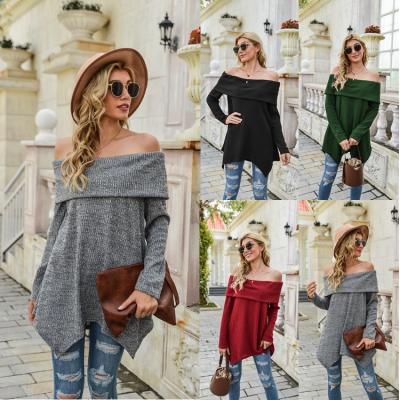 China Anti-wrinkle Autumn/Winter Women's Irregular Blouse One-Shoulder One-Shoulder Edge Sweater for sale