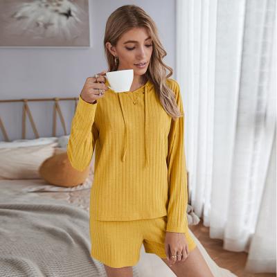 China Anti-pilling 2021 Long Sleeve Top Shorts Set Solid Color Fashion Knitwear Sports Casual for sale