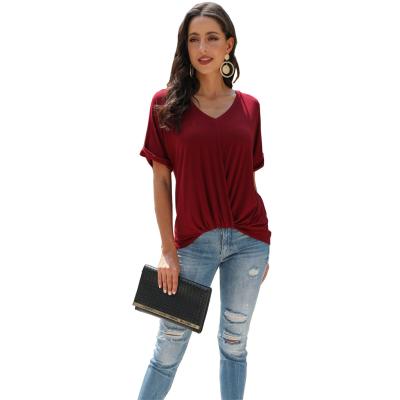 China QUICK DRY new summer short sleeve v-neck T-shirt for women's dress is a solid color low-cut blouse for sale