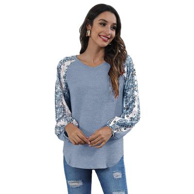 China 2021 Women's Fashion Women's Blouses Anti-wrinkle and Main Loose V-Neckline Digital Printing Lanterns Long Sleeve T-shirt for sale