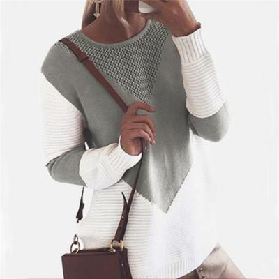 China 2021 summer anti-pilling women's clothing crew neck knitting lace knitting long sleeve mosaic color women plus size sweater for sale