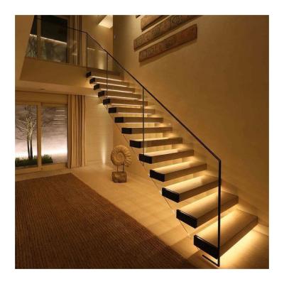 China Contemporary High Quality Invisible Staircase With Tempered Glass Panel Glass Enclosure Floating Staircase for sale