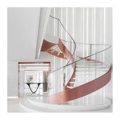 China Stringer Curved Glass Railing Double Contemporary Invisible Staircase Carbon Steel Balustrade Floating Staircase for sale