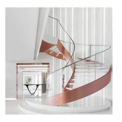 China Contemporary Step Design Balustrade Stringer Round Glass Double Staircase Invisible Staircase Staircase for sale