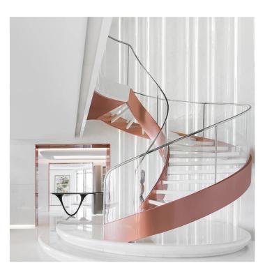 China Stringer Curved Glass Railing Contemporary Metal Railing Carbon Steel Invisible Straight Spiral Staircase for sale