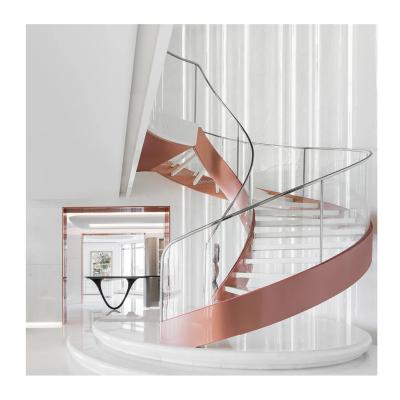 China Contemporary Modern Carbon Steel Steel Glass Round Double Glass Staircase Floating Spiral Staircase for sale