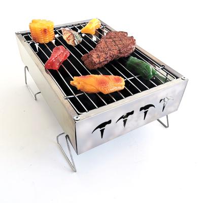 China Easily Assembled Stainless Steel Charcoal BBQ Grill Mini Folding Portable Outdoor Tabletop Barbecue Disposable Grill for sale