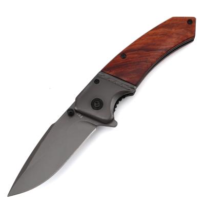 China Sharpness Classic Aluminum Coated Steel Folding Knives Brown Color Wooden Handle Hunting Knife Camping Survival Knife Self Defense for sale