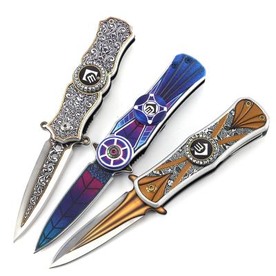 China Non-variable 3D Printing Aluminum Small Folding Knife Trigger Spinner Toy EDC Pocket Knife Self Defense Main Handle Chain Knives for sale