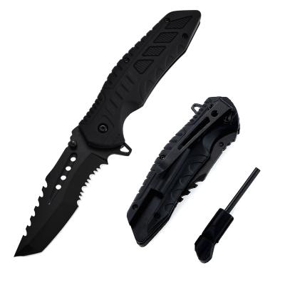 China Non Rust Tanto Non-variable Blade Serrated Knife With Fire Starter ABS Plastic Handle Knives Hunting Camping Survival EDC Tactical Knives for sale