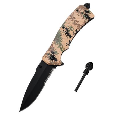 China Firestarter Drop Point Blade Knife With Firestarter Camouflage ABS Plastic Handle Knives Hunting Survival EDC Rescue Camping Pocket Knives for sale