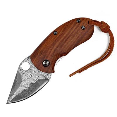 China New Damascus Light Mini Small Self-Defense Pocket Knife Serving Wood Handle For Sale for sale