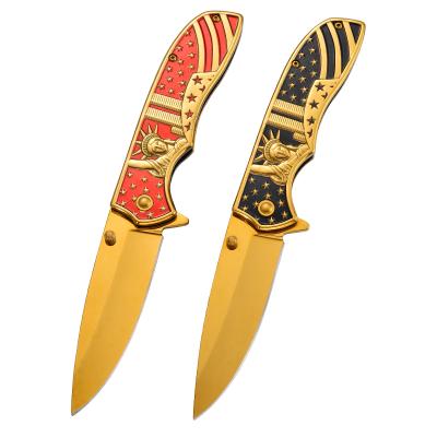 China Outdoor Camping Pocket Knife Gold Pocket Knife Stainless Steel USA Survival Open Slide Good for sale