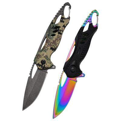 China Stocked Rainbow Army Tactical Knife Camping Aluminum Handle / Camouflage Pouch With Buckle for sale