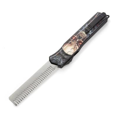 China Non-variable Skull Spring Assisted Pocket Comb Knife Self Defense OTF Double Action Push Button Hidden Combat Jump Folding Tactical Knife for sale