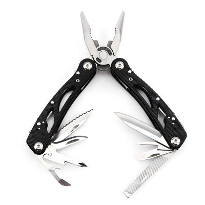 China Unrated Aluminum Handle Spring Action Multitool Pliers Portable Stainless Steel Pliers Pocket Tool With Knife Saw Screwdriver Nylon Bag for sale