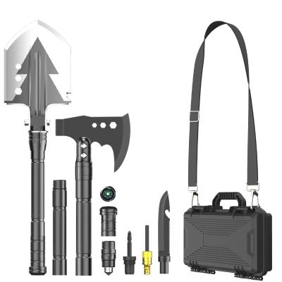 China Foldable Foldable Military Shovel Ax Hatchet Survival Multitool Outdoor Camping Kit with Compass Knife Fire Starter Screwdriver Whistle for sale