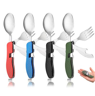 China Easy Carry Camping Tableware Utensils Sets Detachable 4 in 1 Pocket Knife Spoon and Fork Cutlery Multitool for sale