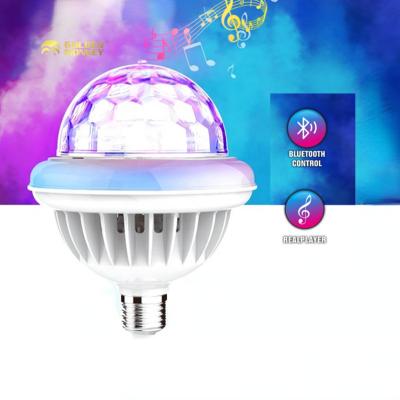 China Light Multi Color Hotel Bluetooths Speaker Bulb E27 Music Remote Control Rotating Disco RGB Led Bulb For Ktv Party for sale