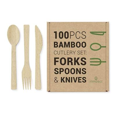 China BM100 eco-friendly bamboo spoon fork knife utensil dinner/dinnerware/cutlery/flatware set with mailer box logo DDP for sale