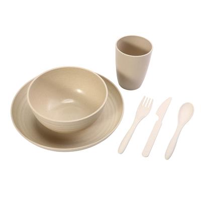 China Eco friendly biodegradable wheat straw fork bowl plate spoon cup tableware set for sale