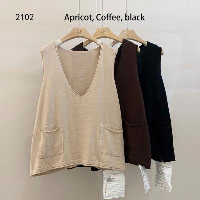 China Wholesale Anti-static 2021 Ladies Autumn Sweater V-Neckline Knitted Women's Sleeveless Sweater 2102 for sale