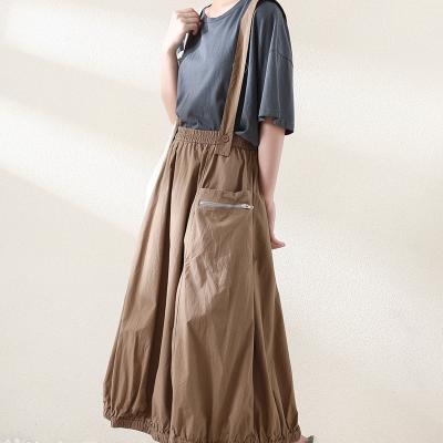 China Anti-wrinkle fashion autumn new women washed cotton long suspender skirt casual dress for sale