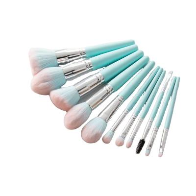 China Angular Blush Good Quality 11PCS Powder Blue Simple And Large Classy Design Powder Base Blush Eyeshadow Makeup Brush Set for sale