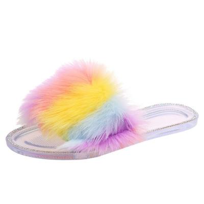 China Soft Plush Open Toe Slid Feminine Hairy Fashion Women Jelly Shoes Sandals New Design Faux Fur Women Upper Ladies Hairy Anti-skid Sandals for sale