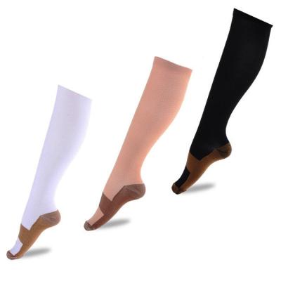 China Breathable Unisex Copper Compression Socks Anti Fatigue Men Women High Pain Relief Knee Highs 15-20 mmHg Compression Socks for sale