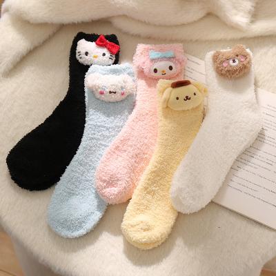 China Kawai QUICK DRY White Cartoon Socks For Home Women Funny Cute Paw Pattern Female Fleece Warm Socks Floor Sleep Socks for sale