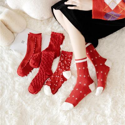 China Custom Wholesale Woman QUICK DRY Knit Winter Red Soft Fluffy Thick Loose Thermal Warm Socks for sale