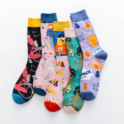 China New fashionable QUICK DRY sock personality graffiti illustration men's cartoon tube street skateboard creative medium socks for sale