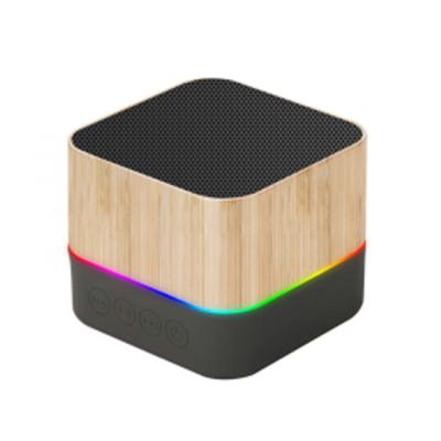 China Eco-friendly Bamboo Wood Square Mini Subwoofer Portable Wireless Speaker BT Music Eco-friendly Led Flash Light Speaker BT for sale