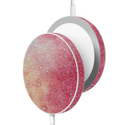 China Cell Phone Droppshipping Magnetic Diamond Shining Colouful Fast Wireless Charging Pad 15w For Mobiles for sale