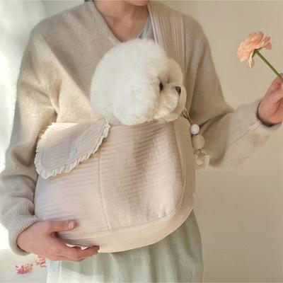 China Fashionable Solid Color Pet Bag With Large Capacity Lace Outside Cat Bag Canvas Make Small Dog One Portable Shoulder Bag for sale