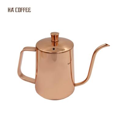 China Long Mouth Rose Gold Kettle Teapot Grinder Coffee Tea Pot Net Premium Quality Drip Kettle Viable Handmade Gooseneck Spout for sale