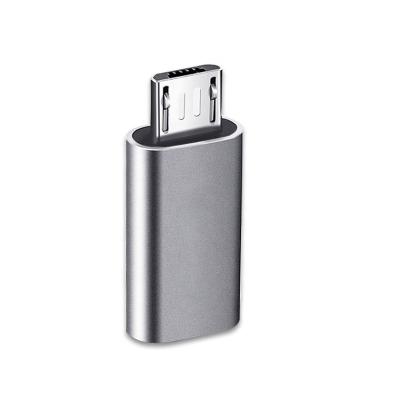 China Silver Aluminum Portable Mobile Phone Otg Type C Female To Micro Usb B Male Adapter Converter for sale