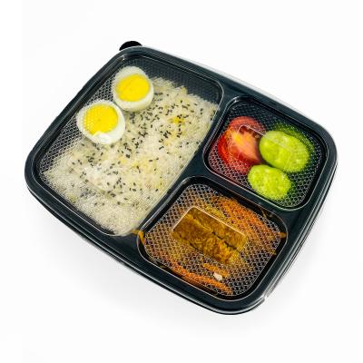 China Disposable Plastic Eco Bento Box Disposable 3 Compartment 3 Compartment Microwavable Plastic Takeout Lunch Box for sale