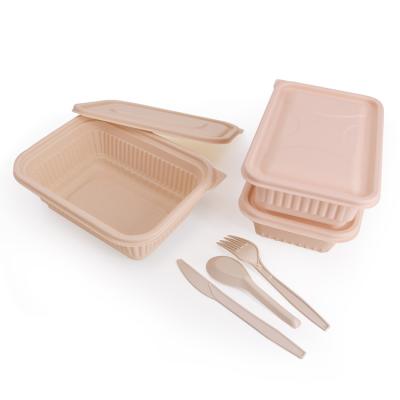 China Microwavable Rectangle Quick Noodles Take Out Lunch Packing Boxes Cornstarch Lunch Box Bento Box With Lid for sale